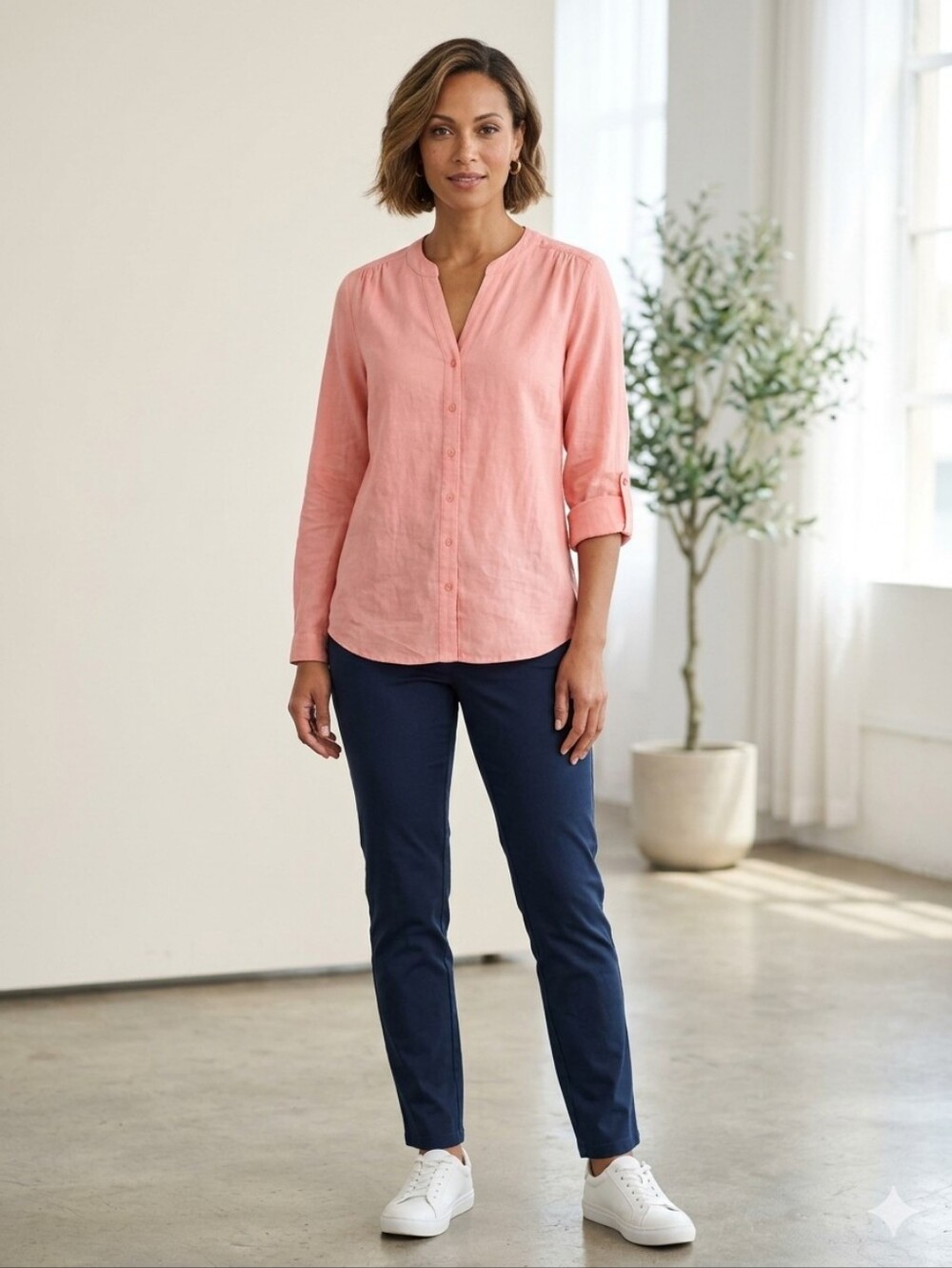 Kim Rogers Pink Button-Front Long-Sleeve Blouse